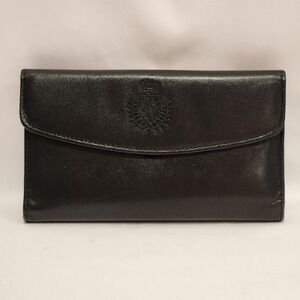 Mundi Genuine Black Leather Tri-fold Wallet with Embossed Kiss Lock Coin Pouch